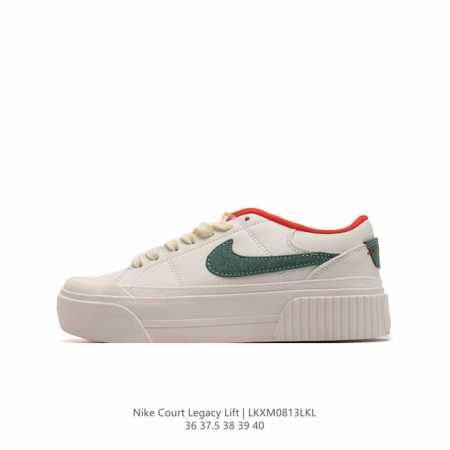 nike 耐克 Court Legacy Lift 女士运动鞋 运动厚底小白鞋 复古休闲鞋，上部和合成的 Strati 重叠,增加纹理、深度和透气性。 刺绣细节 - 点击图像关闭