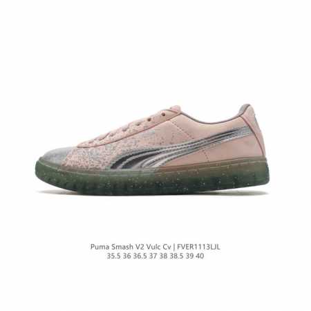 Puma 彪马 原楦原纸版开发，采用软质荔枝牛剖层皮革材质，超软eva发泡缓震脚垫效果运动品牌彪马puma Smash V2 Vulc Cv复古网球风松糕厚底增 - 点击图像关闭