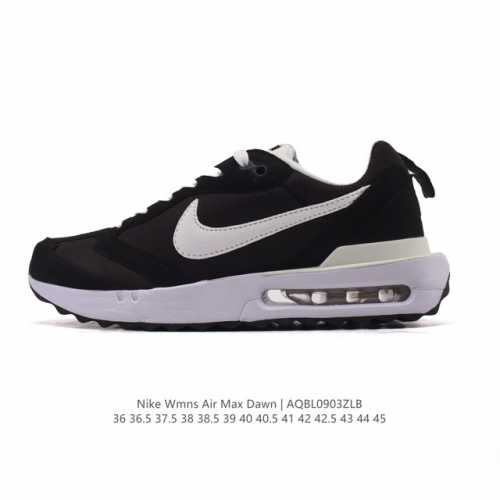 耐克 Nike Air Max Dawn 黎明系列 低帮气垫百搭休闲运动慢跑鞋，从配色上彰显出浓厚的复古气质。最大的亮点当属鞋型设计上加入结构元素，汲取1984