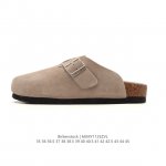 公司级 德国百年知名鞋履品牌 勃肯Birkenstock Boston Suede Shearling 波士顿系列休闲家居棉拖鞋 低帮牛皮绒面革复古软木底包头露