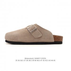 公司级 德国百年知名鞋履品牌 勃肯Birkenstock Boston Suede Shearling 波士顿系列休闲家居棉拖鞋 低帮牛皮绒面革复古软木底包头露