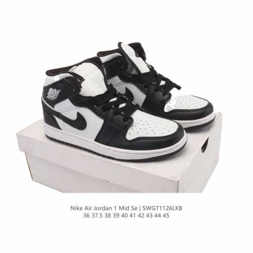 耐克 Nike Air Jordan 1 Mid 男女子篮球鞋时尚轻盈板鞋Aj1乔1运动鞋 乔丹一代 高帮复古休闲篮球鞋 。Air Jordan 1 Mid 搭