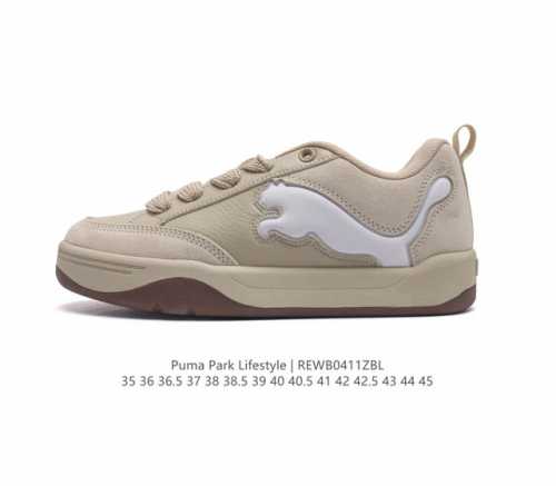 Puma 彪马 男女运动板鞋，原楦原纸版开发版型，采用环保皮革组合鞋面材质，外置耐磨橡胶大底蕾哈娜同系面包鞋太好看了！彪马puma Park Lifestyle