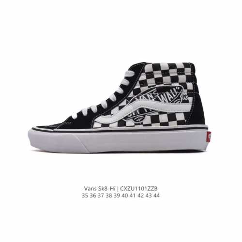 Vans 范斯SK8-HI 男女高帮滑板鞋-复古休闲运动鞋-Vans范斯 棋盘格。Vans推出的sk8-hi板鞋，以经典的款性和高帮设计呈现，鞋面采用优质帆布材
