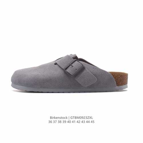 德国百年知名鞋履品牌 勃肯Birkenstock Boston Suede Shearling 波士顿系列休闲凉拖鞋 低帮牛皮绒面革复古软木底包头露跟休闲拖鞋，