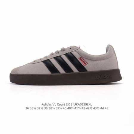Adidas T头鞋 阿迪达斯 Vl Court 2.0 Shoes 运动休闲板鞋小白鞋，这款T形鞋头运动鞋,力求无论球场或街头,皆显耀眼出众。采用绒面革和牛皮 - 点击图像关闭