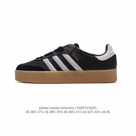 Adidas 阿迪达斯 男女同款运动鞋 三叶草SAMBA VELENTINE 休闲鞋 德训鞋 复古板鞋经典运动鞋。一款阿迪达斯的Samba面包鞋，该鞋具有厚实的 - 点击图像关闭