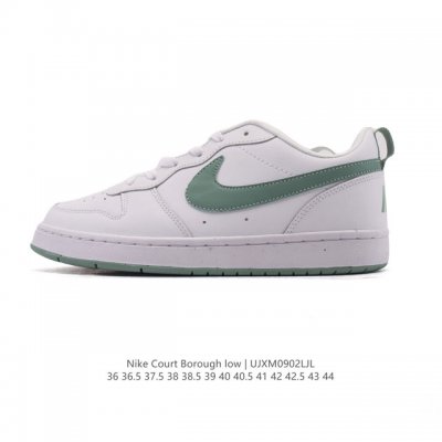 耐克 Nike 男女子运动鞋 Court Borough Low 小空军低帮板鞋。1.其皮革材质的鞋面结合网眼鞋舌，在出众外观与质感的同时提供稳固支撑，并且提升