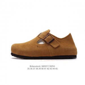 Birkenstock Boston Vl 勃肯男女鞋 加绒加毛 秋冬新款 绒面金属针扣软木底包头运动板鞋 天鹅绒般的绒面革赋子休闲的经典外观，牛皮绒面革质地柔
