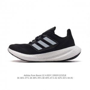 阿迪达斯 Adidas Pureboost 22 爆米花超弹跑步系列运动跑步鞋 厚底增高老爹鞋 新款稳定排汗减震回弹防滑耐磨跑步运动鞋跑步鞋。含再生材料的短距离