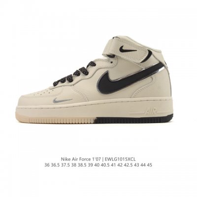 公司级 耐克 Nike Air Force 1 '07 空军一号含气垫 小白鞋 秋冬新款 中帮魔术贴 百搭厚底增高休闲运动板鞋。柔软、弹性十足的缓震性能和出色的