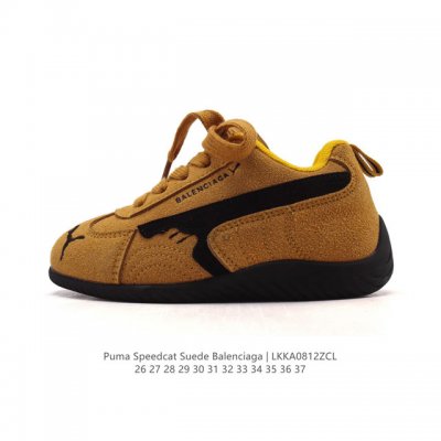 童鞋 公司级 彪马 Puma 联名鞋款儿童运动跑步鞋 Balenciaga X Puma Ultrasoft Speedcat 时尚复古运动板鞋，Balenci