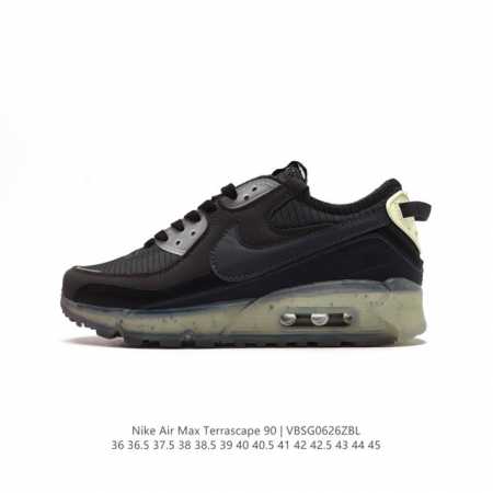 真标 耐克Nike Air Max Terrascape 90 复古休闲运动鞋厚底增高气垫缓震男女跑步鞋 。革新外底设计，打造出众造型；半透明 Nike Gri - 点击图像关闭