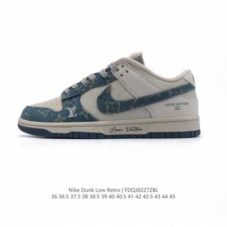 真标 耐克 Nike Dunk Low Retro 运动鞋复古板鞋路易威登联名，作为 80 年代经典篮球鞋款，起初专为硬木球场打造，后来成为席卷街头的时尚标杆， - 点击图像关闭