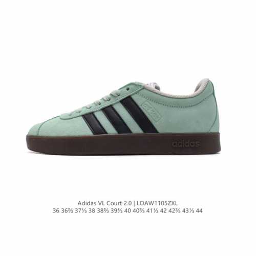 Adidas T头鞋 阿迪达斯 VL COURT 2.0 SHOES 运动休闲板鞋小白鞋，这款T形鞋头运动鞋,力求无论球场或街头,皆显耀眼出众。采用绒面革和牛皮