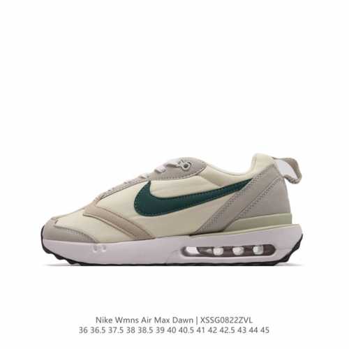 公司级 耐克 Nike Air Max Dawn 黎明系列 低帮气垫百搭休闲运动慢跑鞋，从配色上彰显出浓厚的复古气质。最大的亮点当属鞋型设计上加入结构元素，汲取