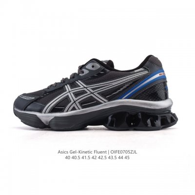 新品公司级 亚瑟士Asics Gel-Kinetic Fluent 舒适百搭 合成革防滑耐磨 低帮跑步鞋 男款 首先配色上十分经典百搭的黑金配色，非常好去搭配衣