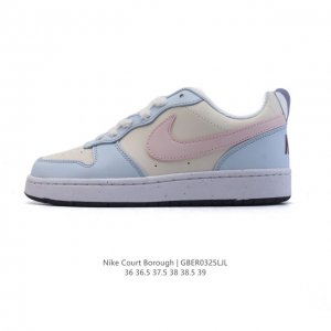 100 耐克（Nike）女子运动鞋 Court Borough Low 小空军低帮板鞋。1.其皮革材质的鞋面结合网眼鞋舌，在出众外观与质感的同时提供稳固支撑，并