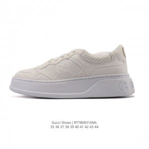 帝王版 Gucci 古驰 百搭休闲运动板鞋。明星同款 小红书爆款老花 小白鞋 厚底增高男女士运动鞋 皮革透气孔鞋面 真标 2025新色，经典高奢品牌Gucci古