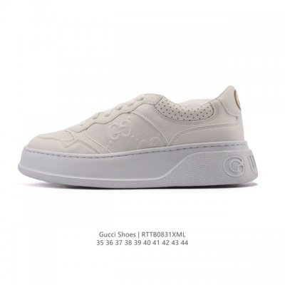 帝王版 Gucci 古驰 百搭休闲运动板鞋。明星同款 小红书爆款老花 小白鞋 厚底增高男女士运动鞋 皮革透气孔鞋面 真标 2025新色，经典高奢品牌Gucci古