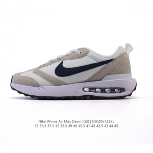 耐克 Nike Air Max Dawn 黎明系列 低帮气垫百搭休闲运动慢跑鞋，从配色上彰显出浓厚的复古气质。最大的亮点当属鞋型设计上加入结构元素，汲取1984