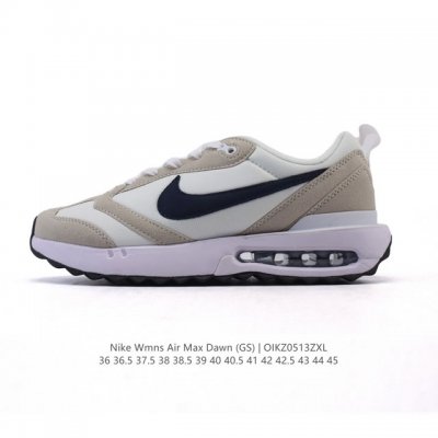 耐克 Nike Air Max Dawn 黎明系列 低帮气垫百搭休闲运动慢跑鞋，从配色上彰显出浓厚的复古气质。最大的亮点当属鞋型设计上加入结构元素，汲取1984