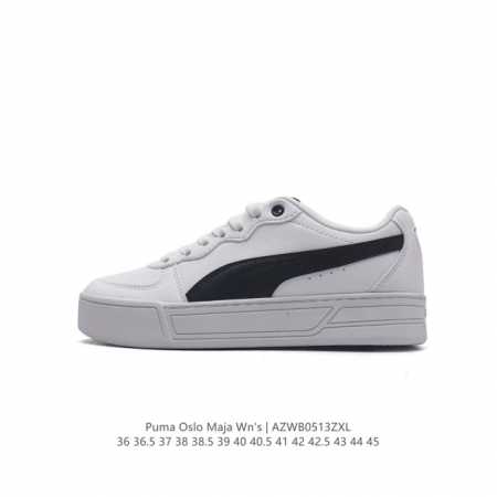 Puma 彪马 Oslo Maja Wn'S 2024年新款厚底增高运动休闲板鞋 复古经典板鞋时尚小白鞋。原楦原纸版开发，采用固色翻毛皮拼接头层牛培皮革鞋面材质 - 点击图像关闭