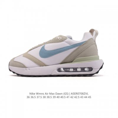 耐克 Nike Air Max Dawn 黎明系列 低帮气垫百搭休闲运动慢跑鞋，从配色上彰显出浓厚的复古气质。最大的亮点当属鞋型设计上加入结构元素，汲取1984
