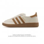 阿迪达斯 Adidas Handball Spezial 低帮三叶草学院风复古休闲板鞋 德训鞋 橡胶底柔软皮革经典运动鞋板鞋。圆头、缝合拼接设计、正面绑带、鞋舌