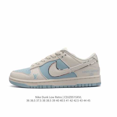 耐克 Nk Dunk Low Lv路易威登 周年高端定制 低帮休闲板鞋 #海外官方同步发售，鞋底侧边镶嵌上louis Vuitton名牌凸显尊贵，鞋盒上手绘蓝金