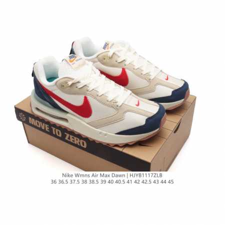 耐克 Nike Air Max Dawn 黎明系列 低帮气垫百搭休闲运动慢跑鞋，从配色上彰显出浓厚的复古气质。最大的亮点当属鞋型设计上加入结构元素，汲取1984 - 点击图像关闭