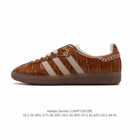 阿迪达斯 德训鞋 经典复古低帮休闲运动慢跑鞋wales Bonner X Adidas 2024 全新秋冬系列联名鞋款 经典运动板鞋。该鞋采用皮革制成，含别致缝 - 点击图像关闭