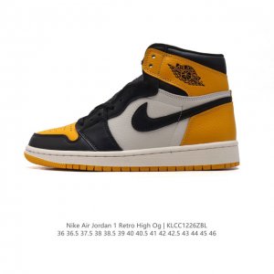 耐克 男女同款运动板鞋 Nike Air Jordan 1 Retro High Og 乔丹一代aj1 乔1 Aj1 篮球鞋复刻运动鞋。皮面高帮板鞋的设计灵感源
