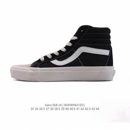 Vans 范斯Sk8-Hi 男女高帮滑板鞋-复古休闲运动鞋-Vans范斯。Vans推出的Sk8-Hi板鞋，以经典的款性和高帮设计呈现，鞋面采用优质帆布材质打造， - 点击图像关闭
