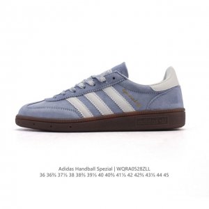 阿迪达斯 Adidas Handball Spezial 低帮三叶草学院风复古休闲板鞋 德训鞋 橡胶底柔软皮革经典运动鞋板鞋 圆头 缝合拼接设计 正面绑带 鞋舌
