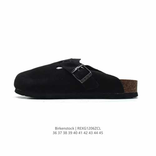 顶级猪八革 德国百年知名鞋履品牌 博肯birkenstock Boston Vl 勃肯绒面 秋冬新款 金属针扣软木底包头拖鞋 牛皮革质地柔软 搭配可调节鞋扣提升