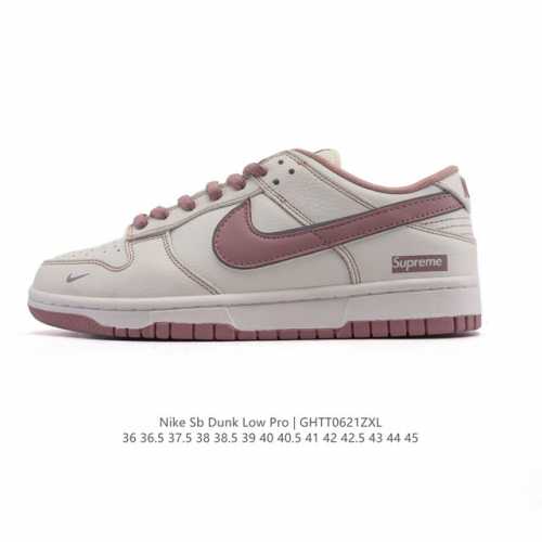 耐克 Nike Sb Dunk Low Pro 运动鞋复古板鞋。采用柔软皮革拼接鞋面，经久耐穿，塑就如元年款 Dunk 般的复古质感。鞋头透气孔，搭配鞋口和鞋舌