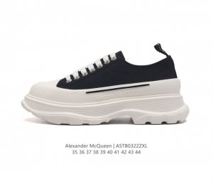 意大利高奢品牌-亚历山大 麦昆 Alexander Mcqueen Sole Sneakers 低帮时装厚底显高百搭休闲松糕鞋 男女式小白鞋 厚底增高帆布运动鞋