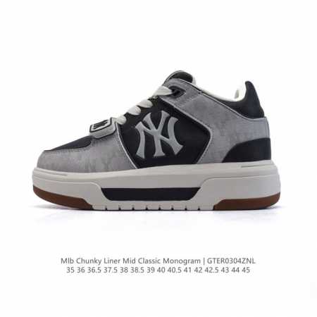 210 【公司级】Mlb Chunky Liner Mid人气单品学长鞋系列轻量增高厚底百搭休闲运动板鞋轻便胶鞋 高级街头休閒品牌鞋。Mlb Chunky Li - 点击图像关闭