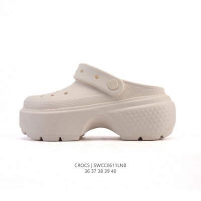 Crocs 沙滩洞洞鞋 女士休闲厚底增高凉拖鞋 卡骆驰明星同款 厚底增高沙滩鞋 选择尺码时 建议选大一码 脚感更舒适 家居休闲一式两用拖鞋 白敬亭同款，坡跟设计