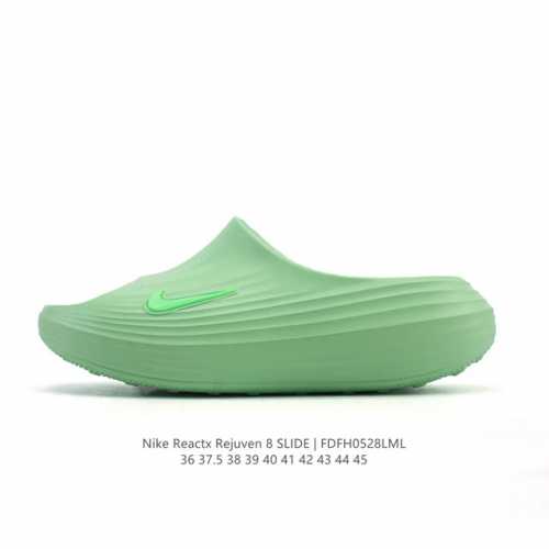 新品 耐克 Nike Reactx Rejuven8 Slide 沙滩拖鞋 露趾拖鞋 一体成型 一脚蹬 厚底增高休闲柔软回弹耐磨踩屎感透气凉拖鞋 25夏季新款轻