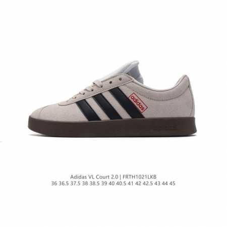 Adidas T头鞋 阿迪达斯 VL COURT 2.0 SHOES 运动休闲板鞋小白鞋，这款T形鞋头运动鞋,力求无论球场或街头,皆显耀眼出众。采用绒面革和牛皮 - 点击图像关闭
