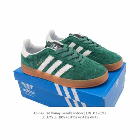 阿迪达斯 T 头鞋 系列Bad Bunny X Adidas Gazelle Indoor德训鞋 潮运动板鞋。Badbunny与Adidas再度联名，推出全新G - 点击图像关闭