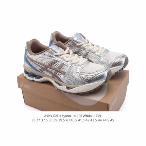 真标 亚瑟士 Asics Gel-Kayano 14 运动休闲透气专业缓震慢跑鞋。采用工程弹性双层再生网格密度鞋面材质，后跟3D可视Gel缓震乳胶物料，升级Ff