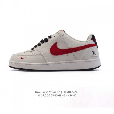 耐克 Nike Court Vision Lo校园风低帮复古篮球板鞋男女运动鞋 路易威登联名。延续80年代复古篮球鞋，添加学院风细节。皮革组合鞋面，利落风格，重
