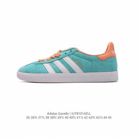 阿迪达斯 Adidas 三叶草gazelle系列休闲鞋男女经典运动鞋，鞋身特殊的猪八皮革材质和简单百搭的特点，让 Gazelle 一直活跃在街头。T字鞋头、压模 - 点击图像关闭
