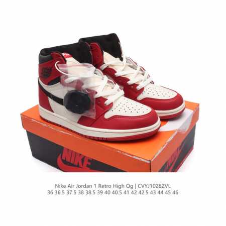 头层皮 耐克 男女同款运动板鞋 Nike Air Jordan 1 Retro High OG 乔丹一代aj1 乔1 AJ1 篮球鞋复刻运动鞋。皮面高帮板鞋的设 - 点击图像关闭