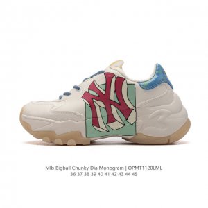 韩国mlb 男女复古老爹 Mlb Bigball Chunky Dia Mono 复古印花 男女厚底增高纽约洋基队老爹运动休闲鞋 ，Mlb他们家老爹鞋一直都是深