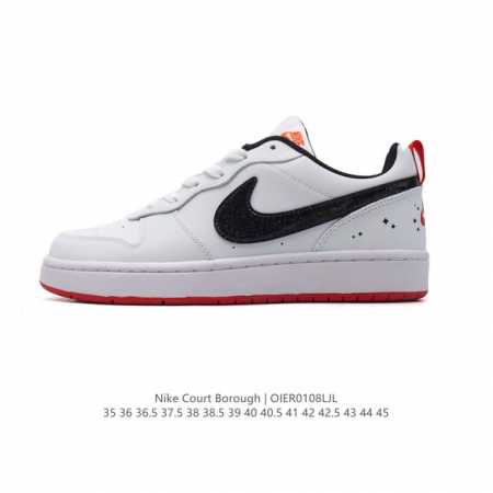 耐克 Nike 男女子运动鞋 Court Borough Low 小空军低帮板鞋。1.其皮革材质的鞋面结合网眼鞋舌，在出众外观与质感的同时提供稳固支撑，并且提升 - 点击图像关闭