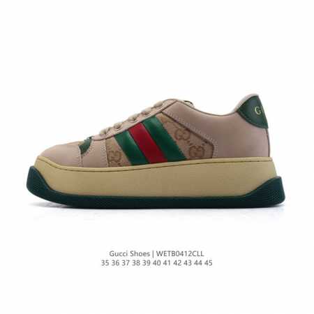 公司级 古驰男女鞋 Gucci Screener系列做旧脏脏鞋 闪钻鞋面时尚厚底增高复古板鞋潮运动鞋，复古学院风款式与融入怀旧运动服风格的面料风靡数十年，不同风 - 点击图像关闭